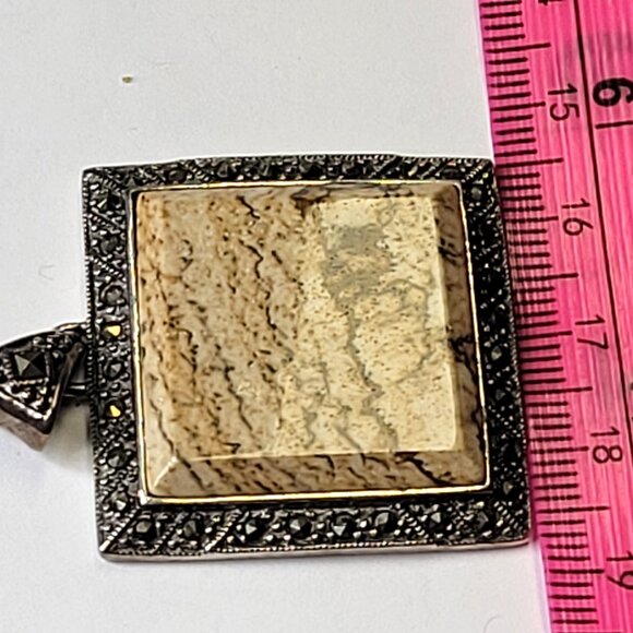 Jasper Square Pendant 925 Sterling Silver - Picture 9 of 10